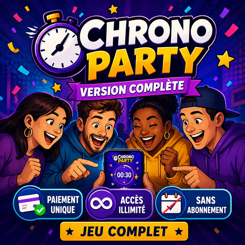 Chrono Party version complète - paiement unique, accès illimité, sans abonnement